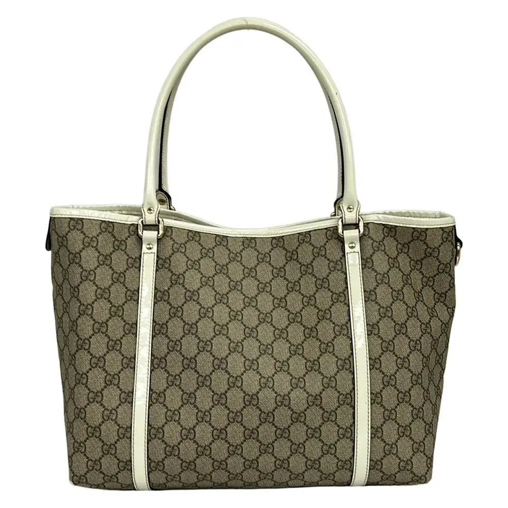 Gucci GG Plus/GG Supreme Tote Bag 197953 Beige Dark Brown Cream PVC Patent